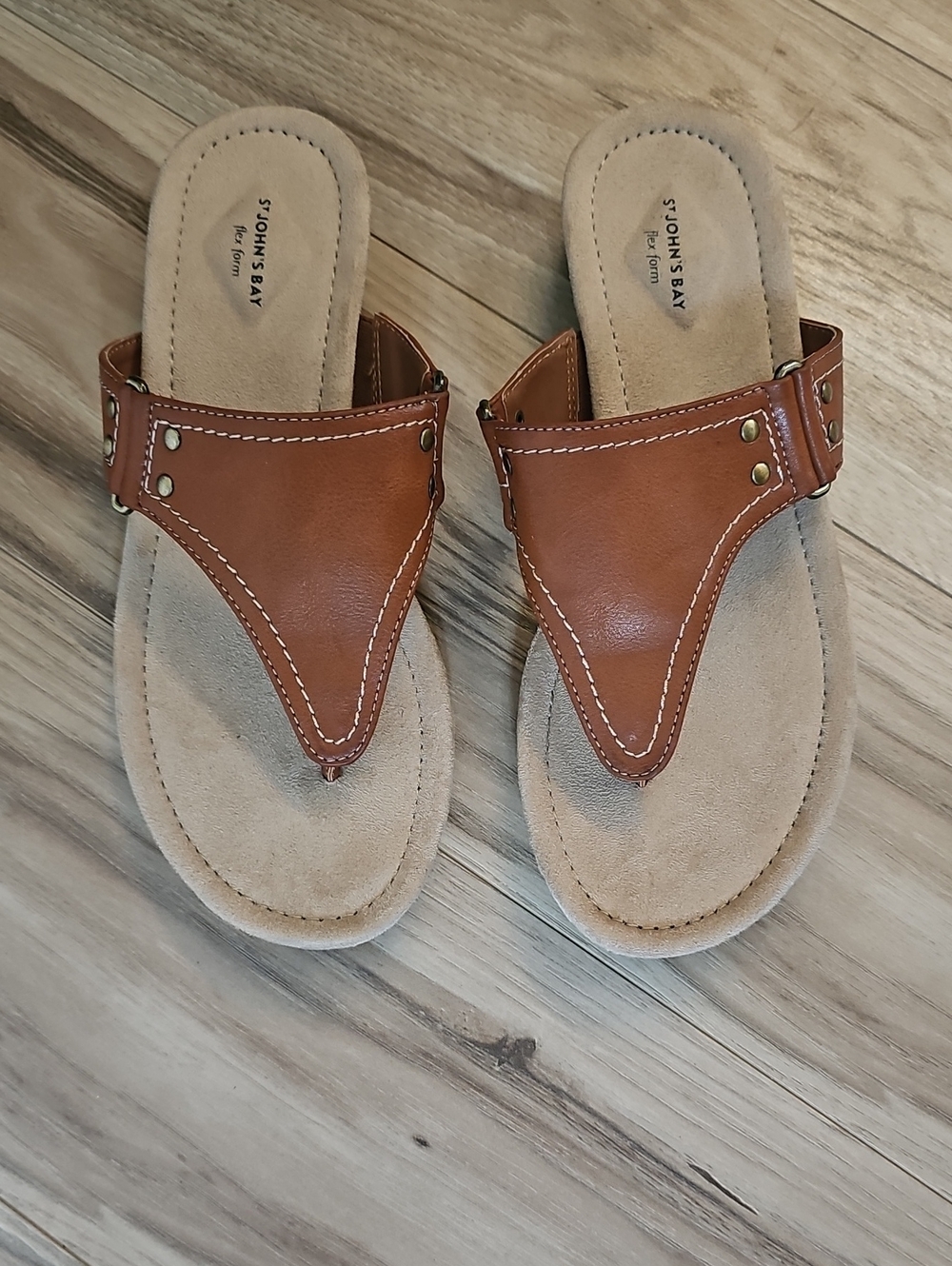 St. John's Bay Brown Leather Thong Slide Sandals